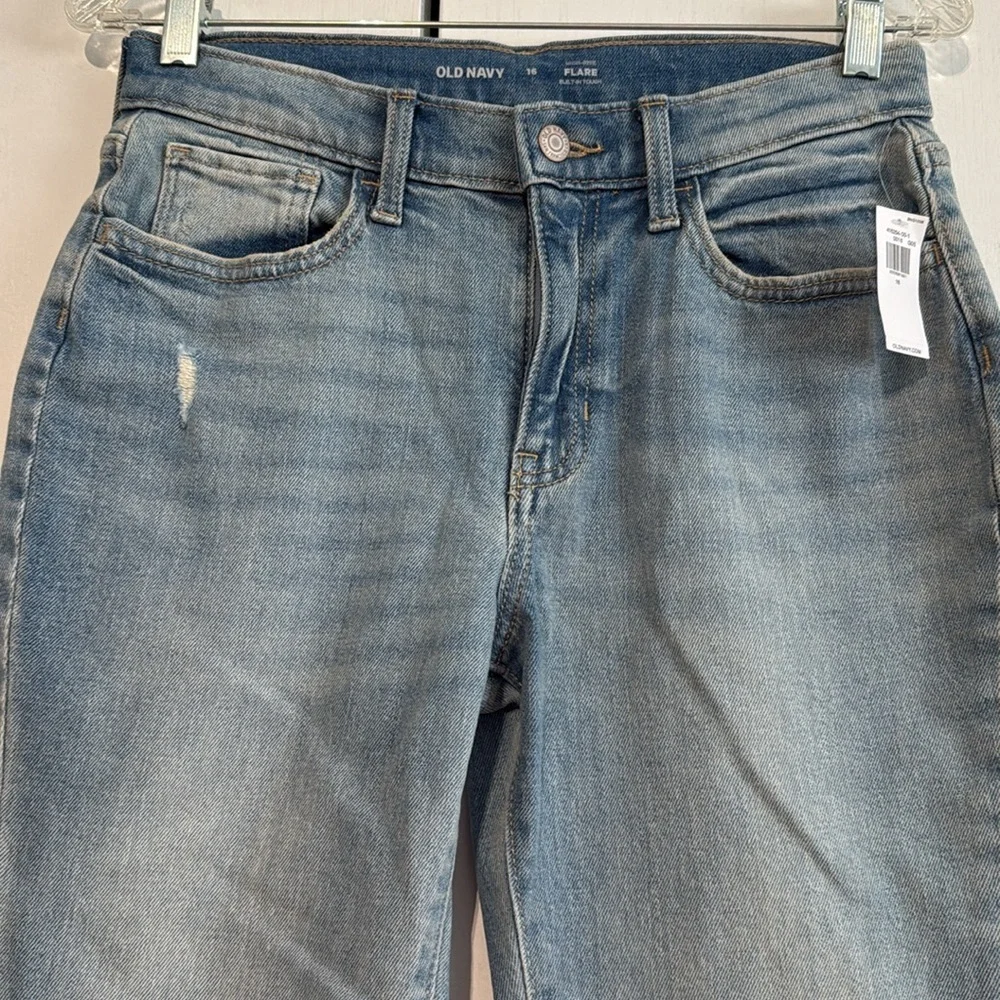 Old Navy High-Rise Flare Built-In Tough Ripped Jeans Girls Light Wash Sz 16 NWT